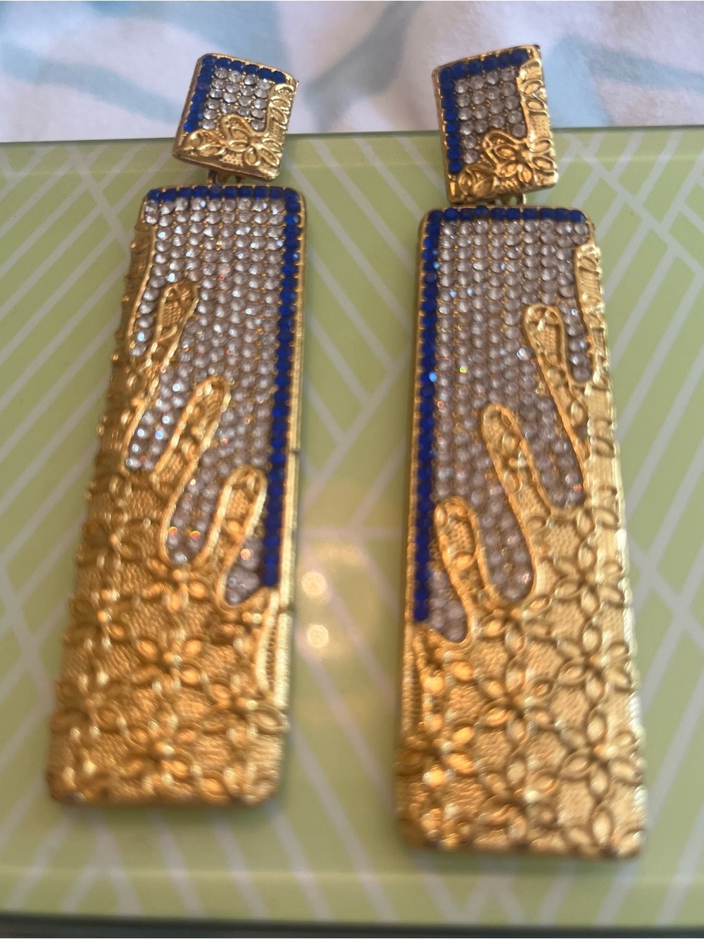 2/25$ Gold & Royal Blue Crystal Drop Earrings - Women Jewelry